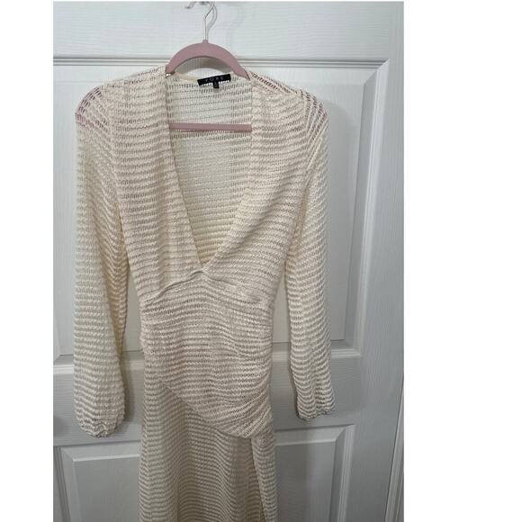 Fore Fly Me Out Cream Plunging Neckline Crochet Maxi Dress, S - Picture 4 of 10